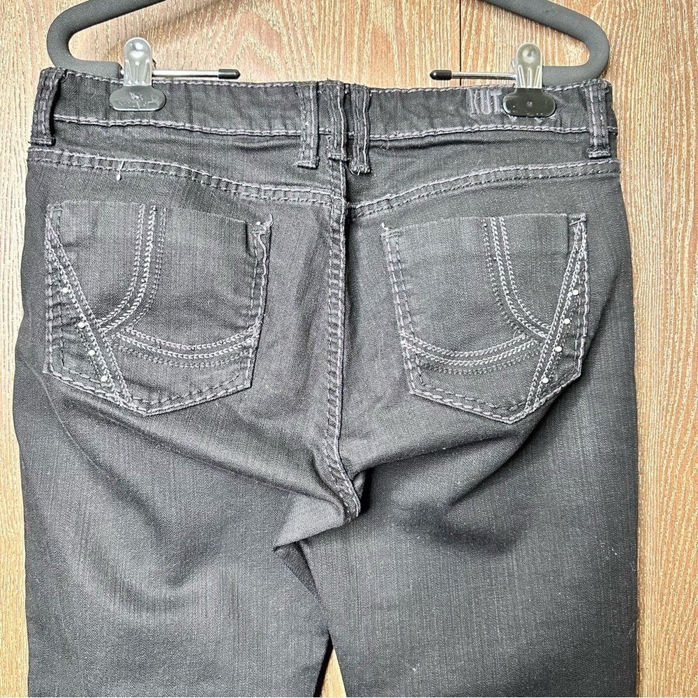 Y2K Embroidered Bootcut Denim Jeans Womens 6 Black Mid Rise Wide Leg Casual Pant - Picture 3 of 11